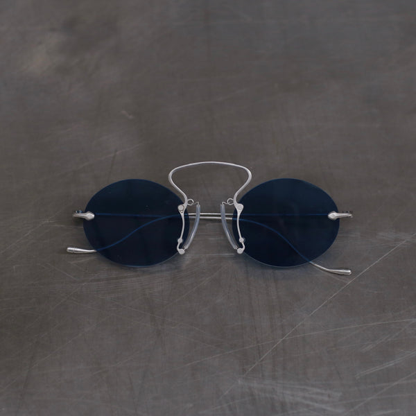 Rigards x UMA WANG joint steel rimless glasses RG00UW6(A) series collection RG-RG00UW6(A)-GYKLNL (vintage silver frame Klein blue lenses)